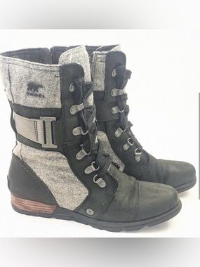 Sorel Women's Black and Gray Lace-Up Military Style Boots